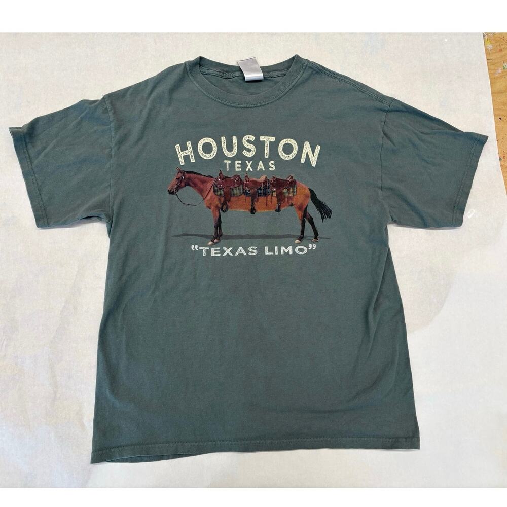 The Duck Co Houston Texas Limo Horse Graphic Tee Mens Large Distressed Blue